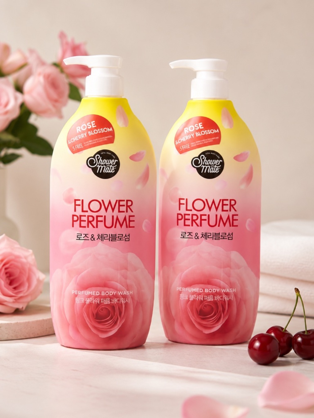 2x Shower Mate Flower Perfume Body Wash Rose Cherry Blossom K-Beauty 31.7 Oz